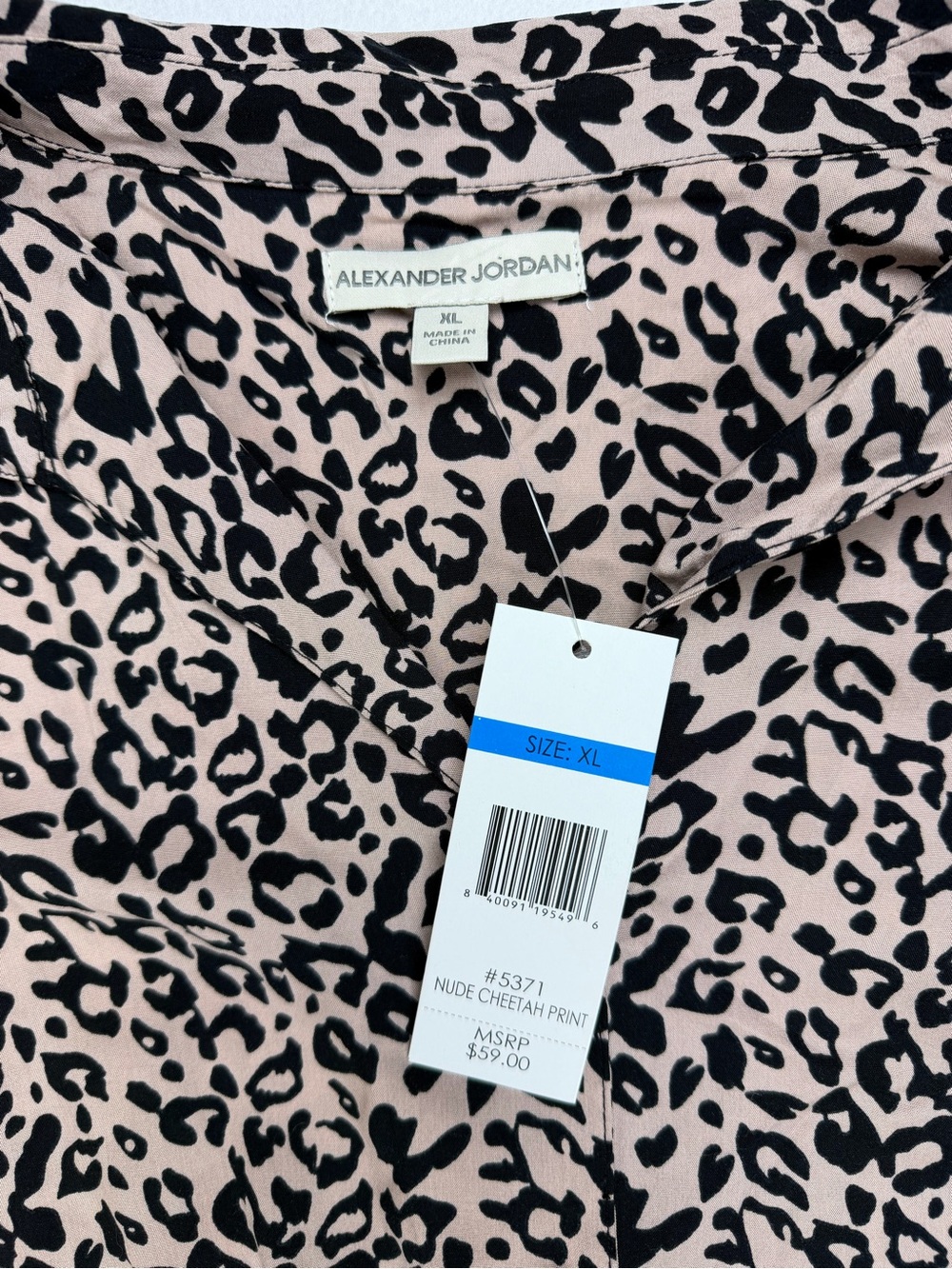 NWT Alexander Jordan Nude Cheetah Leopard Print Button Down Shirt Blouse Size XL - Picture 3 of 7